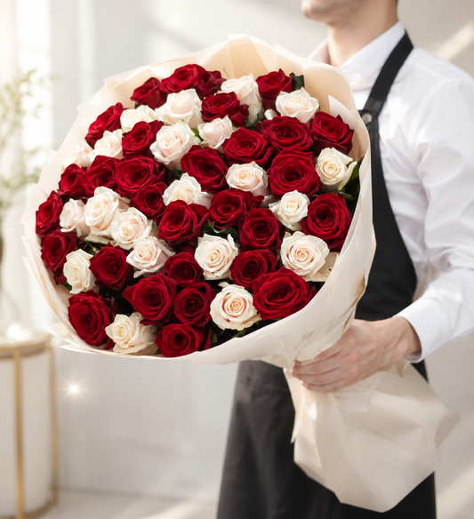 Rouge Blanc Long Stem Roses