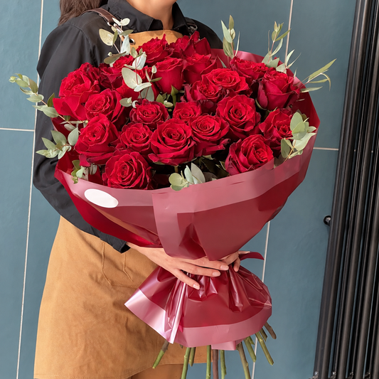 Red Rose Bouquet with Eucalyptus luxury flower arrangement