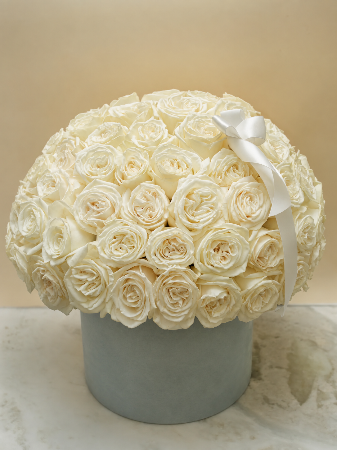 Premium White Roses Hat Box luxury flower arrangement