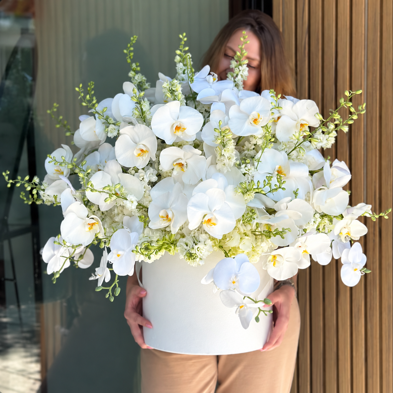 Celestial White – Luxury White Orchid Arrangement