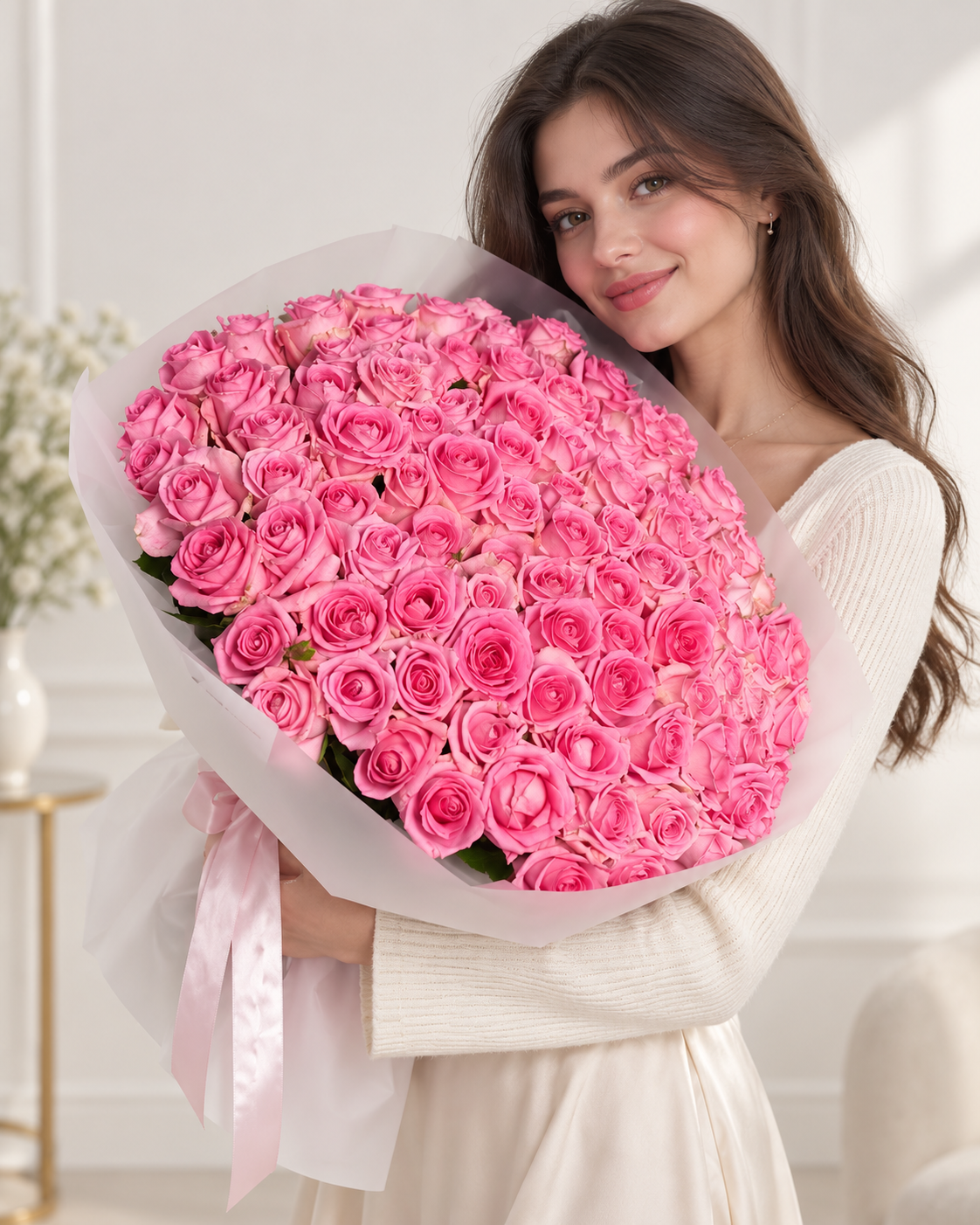 Bouquet of Premium Pink Long Stem Roses