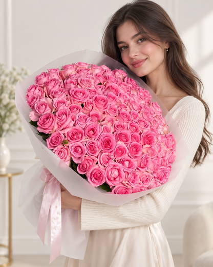 Bouquet of Premium Pink Long Stem Roses