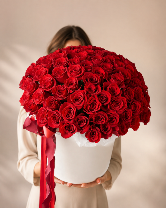 Premium Red Roses Hat Box
