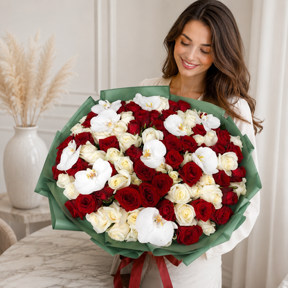 Royal Passion - 100 Premium Roses with Orchids