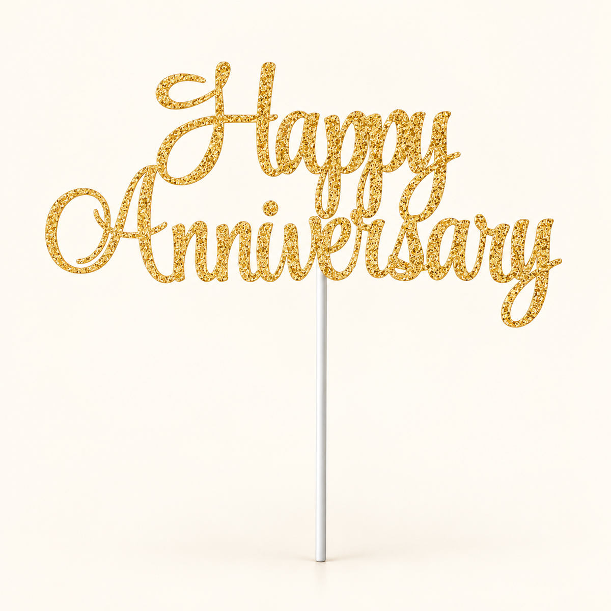 Gold glitter Happy Anniversary topper for flower arrangements